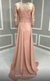 MNM Couture K3893 mermaid dress with illusion neckline, sequins, and long cape details.