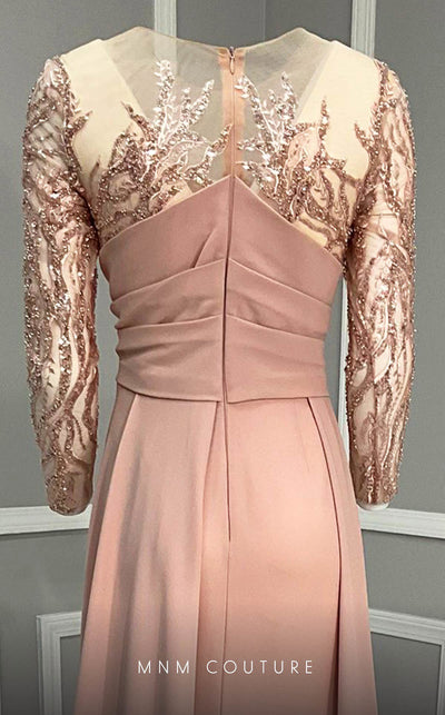 MNM Couture K3893 mermaid dress with illusion neckline, sequins, and long cape details. | Couture Shop LA