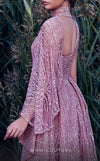 MNM Couture K3925 gown with one-shoulder cape, choker design, ruffled skirt, and full beaded charm. | Couture Shop LA