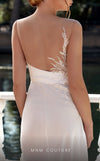 MNM Couture K3937 white rayon crepe column gown with asymmetric neckline and sweep train | Couture Shop LA