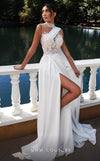 MNM Couture K3938 white rayon crepe flared gown with high neckline and sequins | Couture Shop LA