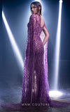 MNM Couture K3965 purple mesh column gown with cape sleeves and illusion neckline | Couture Shop LA