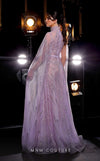 MNM Couture K3975 silver and purple A-line gown with embroidered cape sleeves and high neckline | Couture Shop LA