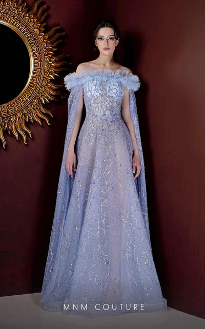 MNM Couture K3993 Strapless beaded ball gown with cascading ruffles and corseted back designed for a statement couture event. | Couture Shop LA