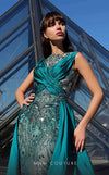 Satin mermaid evening dress with beading, sleeveless design, and sleek silhouette for couture gatherings.