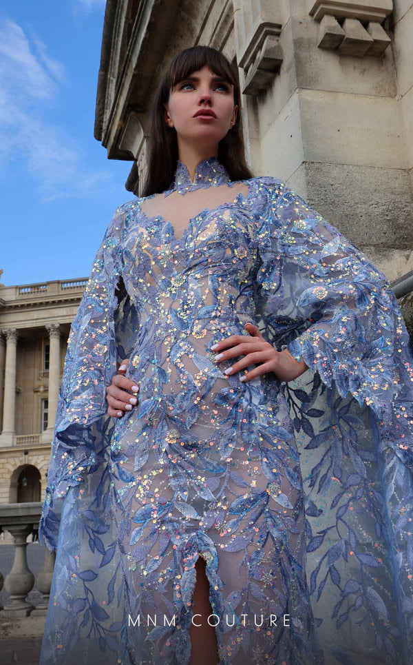 MNM Couture K4012 : Radiate in a High-Neck Beaded Cape Sleeve Dress. MNM Couture K4012 : Radiate in a High-Neck Beaded Cape Sleeve Dress.