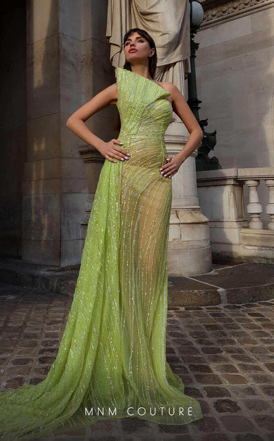 MNM Couture K4014 Beaded tulle column evening gown with side skirt and strapless neckline for elevated couture style. | Couture Shop LA