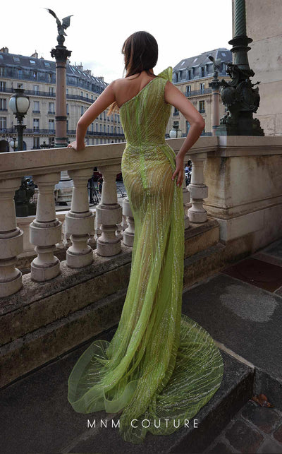 MNM Couture K4014 Beaded tulle column evening gown with side skirt and strapless neckline for elevated couture style. | Couture Shop LA