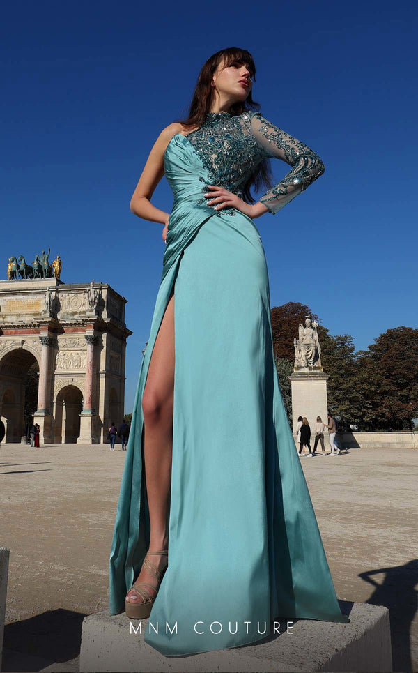 MNM Couture K4017 Blue Evening Gown Exquisite Detailing & Couture Fit Blue / 18 MNM Couture K4017 Blue Evening Gown Exquisite Detailing & Couture Fit Blue / 18