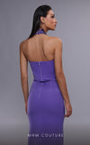 MNM Couture K4083 rayon crepe dress with halter neckline and side slit. | Couture Shop LA