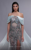 MNM Couture K4092 : Off-Shoulder Sheath Gown with Illusion Midriff