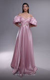 MNM Couture K4094 pink silk A-line gown with puffed sleeves and embroidered bodice | Couture Shop LA