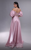 MNM Couture K4094 pink silk A-line gown with puffed sleeves and embroidered bodice | Couture Shop LA