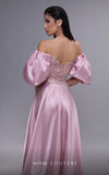 MNM Couture K4094 pink silk A-line gown with puffed sleeves and embroidered bodice | Couture Shop LA