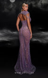 MNM Couture K4098 purple mesh semi-flared gown with sweetheart neckline and sequin detailing | Couture Shop LA