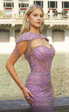 MNM Couture K4098 purple mesh semi-flared gown with sweetheart neckline and sequin detailing | Couture Shop LA