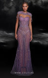 MNM Couture K4098 purple mesh semi-flared gown with sweetheart neckline and sequin detailing | Couture Shop LA