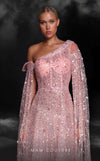 MNM Couture K4107 : A-Line Gown with Long Cape Sleeves and Beaded Details