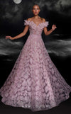 MNM Couture K4108 pink mesh A-line gown with floral embroidery and sequins | Couture Shop LA