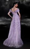 MNM Couture K4120 : Off-Shoulder Gown with Ruffled Sleeves and High Slit