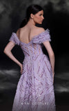 MNM Couture K4120 : Off-Shoulder Gown with Ruffled Sleeves and High Slit