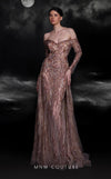 MNM Couture K4121 off-shoulder mesh dress fully embroidered with sequins.