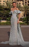 MNM Couture K4133 lace mesh column dress with cap sleeves and embellishments.  