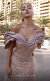MNM Couture K4138 mesh organza fitted dress with ruffle cap sleeves and sequins. | Couture Shop LA