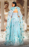 MNM Couture K4170 aqua mesh A-line gown with feathered brooches and rhinestone details | Couture Shop LA