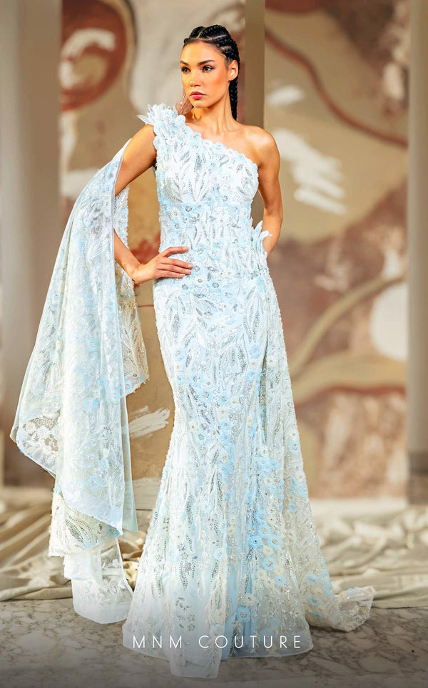 MNM Couture K4173 Light BLUE Embroidered One-Shoulder Evening Dress Light BLUE / 18 MNM Couture K4173 Light BLUE Embroidered One-Shoulder Evening Dress Light BLUE / 18