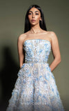 MNM Couture K4197 : Strapless A-Line Gown with Floral Appliques and Feather Ruffles