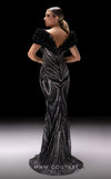 MNM Couture K4218 black mesh embroidered gown with organza ruffle and semi-trumpet silhouette | Couture Shop LA