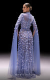 MNM Couture K4236 blue mesh embroidered A-line gown with split sleeves and illusion neckline | Couture Shop LA