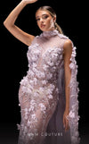 MNM Couture K4238 blush mesh fitted gown with floral embroidery and long train | Couture Shop LA