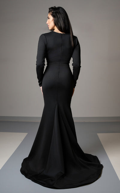 GLAM By MNM Couture L0002G sophisticated mermaid silhouette maxi dress with flattering waist draping. | Couture Shop LA