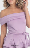 MNM Couture L0003 knee-length strapless dress with ribbon accent and peplum design. | Couture Shop LA