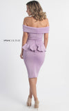 MNM Couture L0003 knee-length strapless dress with ribbon accent and peplum design. | Couture Shop LA