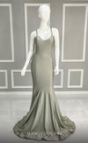 GLAM By MNM Couture L0027 mermaid maxi dress with delicate straps and V-neckline, perfect for formal events. | Couture Shop LA