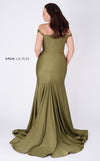 MNM Couture L0044 mermaid gown with off-shoulder cuffs, triangular neckline, and illusion cutout details. | Couture Shop LA