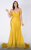 MNM Couture L0044 mermaid gown with off-shoulder cuffs, triangular neckline, and illusion cutout details. | Couture Shop LA