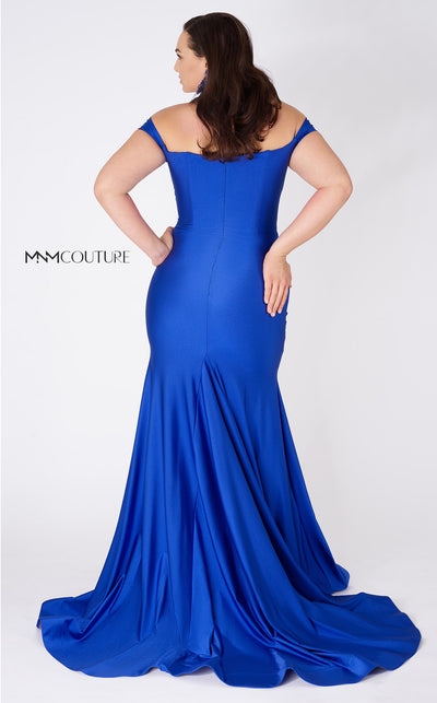 MNM Couture L0044 mermaid gown with off-shoulder cuffs, triangular neckline, and illusion cutout details. | Couture Shop LA