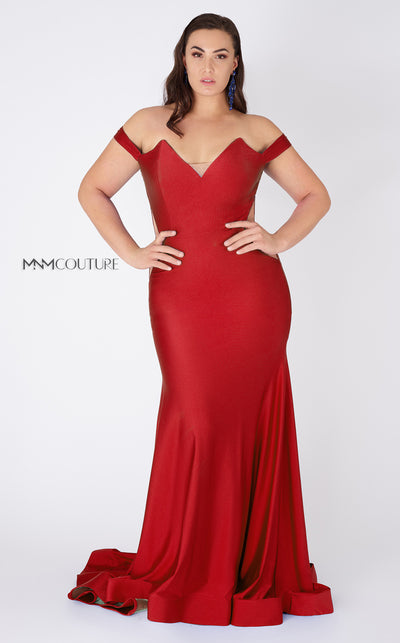 MNM Couture L0044 mermaid gown with off-shoulder cuffs, triangular neckline, and illusion cutout details. | Couture Shop LA