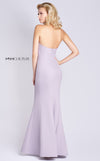 MNM Couture M0004 fit-and-flare mermaid gown in crepe fabric with halter neckline and mid-open back. | Couture Shop LA