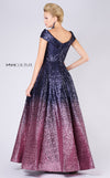 MNM Couture M0009 sequin gown with V-neckline and ombr� purple-to-pink A-line design. | Couture Shop LA