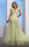 MNM Couture M0080 gown with sheer skirt, draped bodice, and shoulder appliqu� bows. | Couture Shop LA