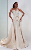 MNM Couture M0082 strapless evening gown with beaded bodice and shimmering brocade skirt. | Couture Shop LA
