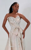 MNM Couture M0082 strapless evening gown with beaded bodice and shimmering brocade skirt. | Couture Shop LA
