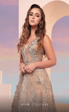 MNM Couture M0097 : Sequin-Beaded A-Line Gown with Plunging V-Neck