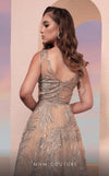 MNM Couture M0097 : Sequin-Beaded A-Line Gown with Plunging V-Neck