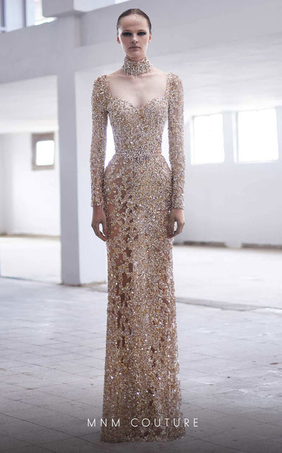 Illuminate the evening in this stunningly embroidered MNM Couture M1017 gown, accentuated with elegant beading and a graceful A-line silhouette. | Couture Shop LA